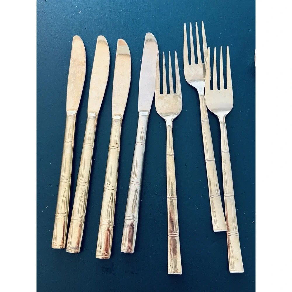 Lifetime Cutlery IC Stainless‎ Japan Bamboo Gold Electroplated Flatware 21 Piece